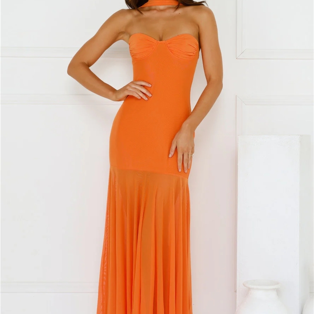 Hello Molly Orange Halter Bodycon Gown
